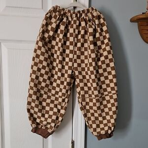 Kids Brown Checkered Joggers, Oversized Balloon Style